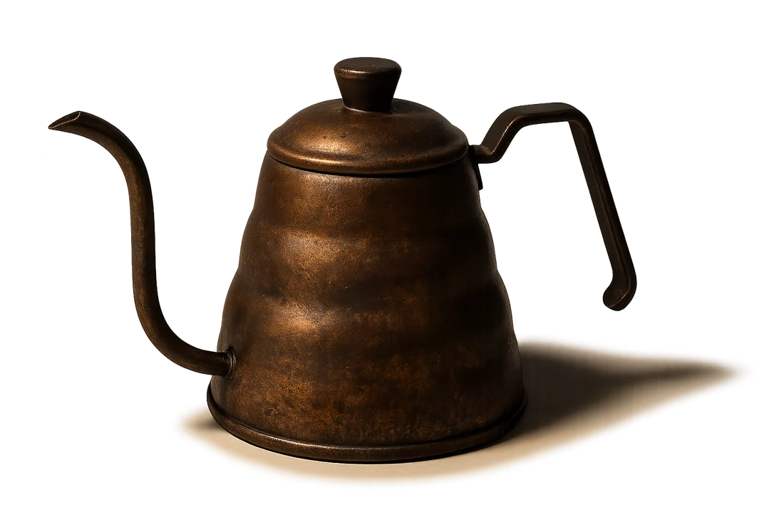 Worn copper gooseneck kettle